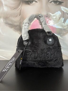 Von Dutch Black Faux Fur Mini Top-Handle Bag